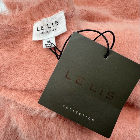Le Lis Fuzzy One Shoulder Top Sweater Pink Peach Coral Size Medium NWT - Picture 10 of 11